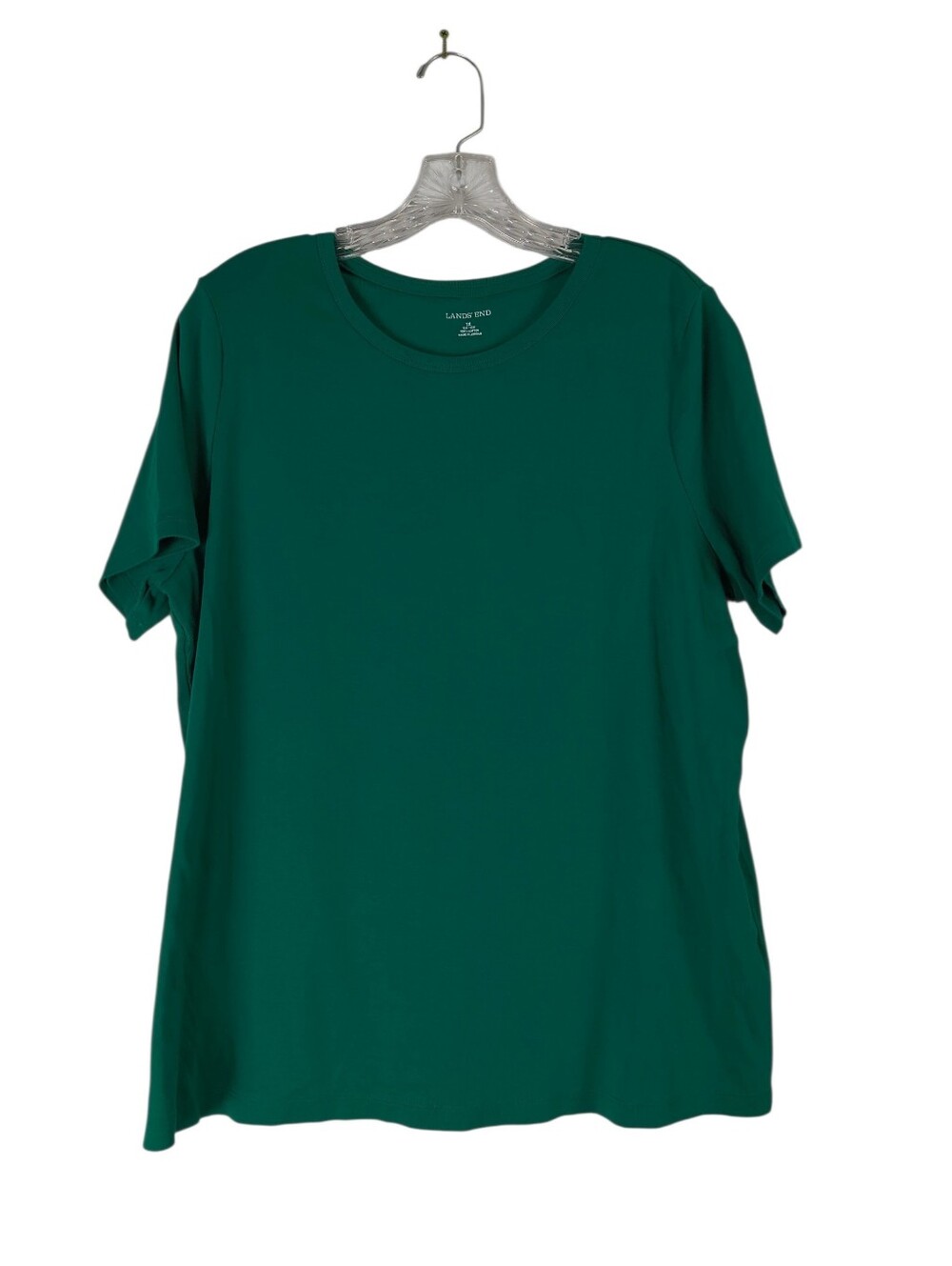 Lands' End T Shirt Women's 1X Green Crewneck Short Sleeve 100% Cotton Solid Tee
